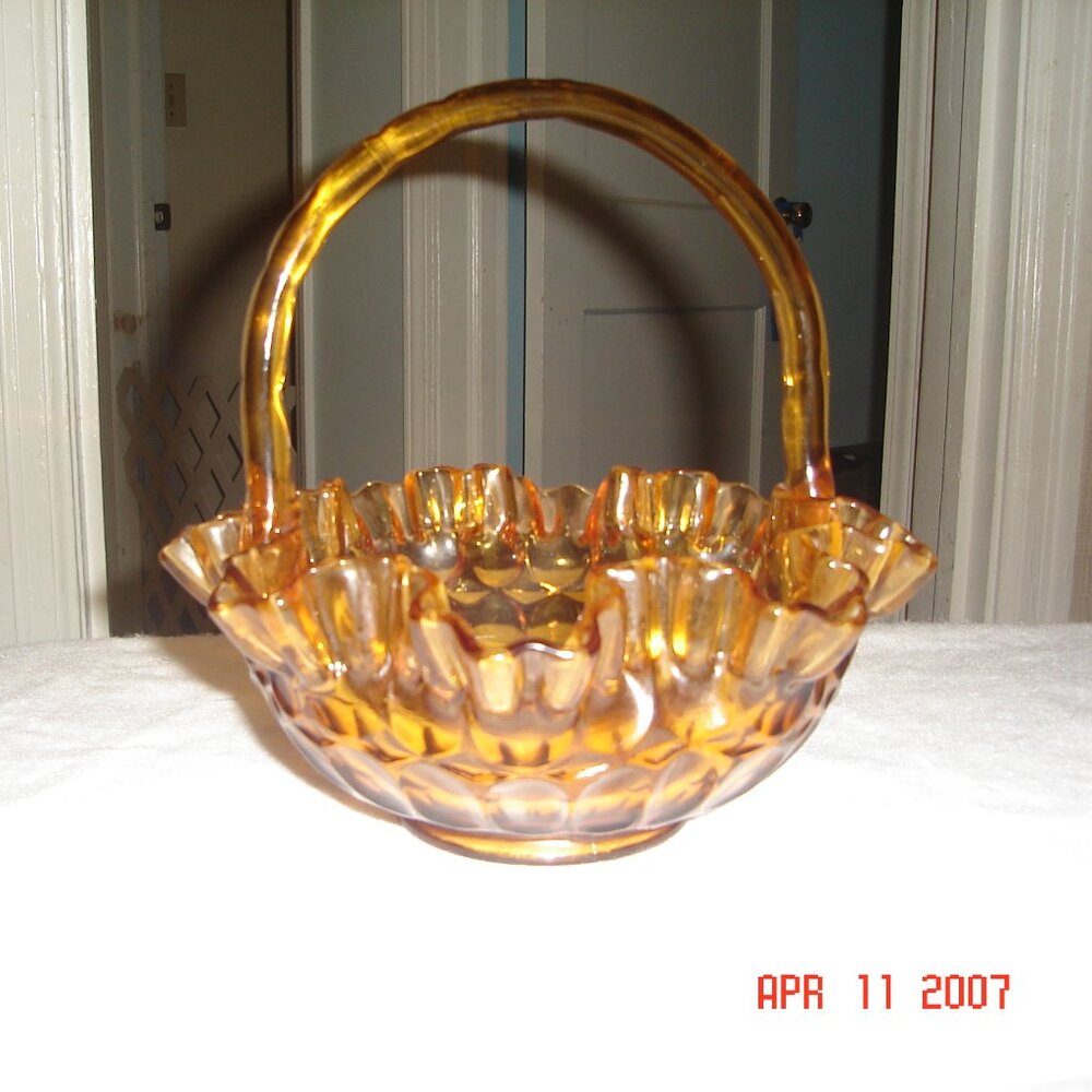 Fenton Amber color basket dish